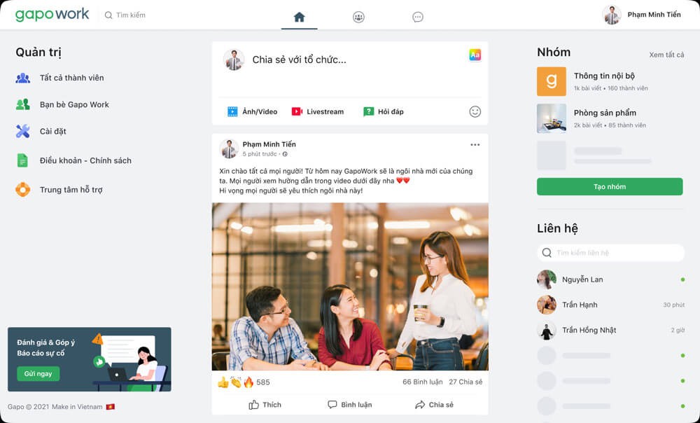 Giao diện trang chủ của GapoWork