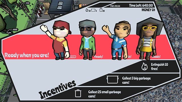 Lập team 4 người và cùng nhau thu gom rác thải, chữa cháy và dọn sạch đường phố