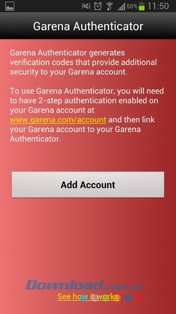 Giao diện ứng dụng Garena Authenticator