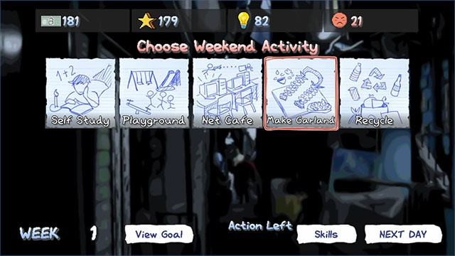 Lựa chọn các hoạt động khác nhau trong tuần, từ bán hàng đến làm thêm và học tập