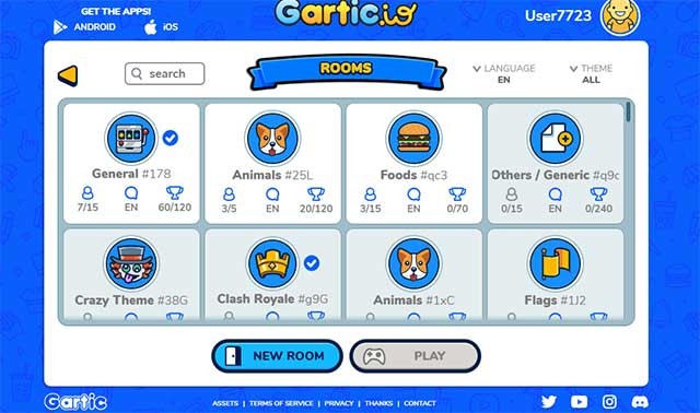 Tạo phòng riêng để chơi với bạn bè và chọn giữa 6 chủ đề đa dạng để vẽ