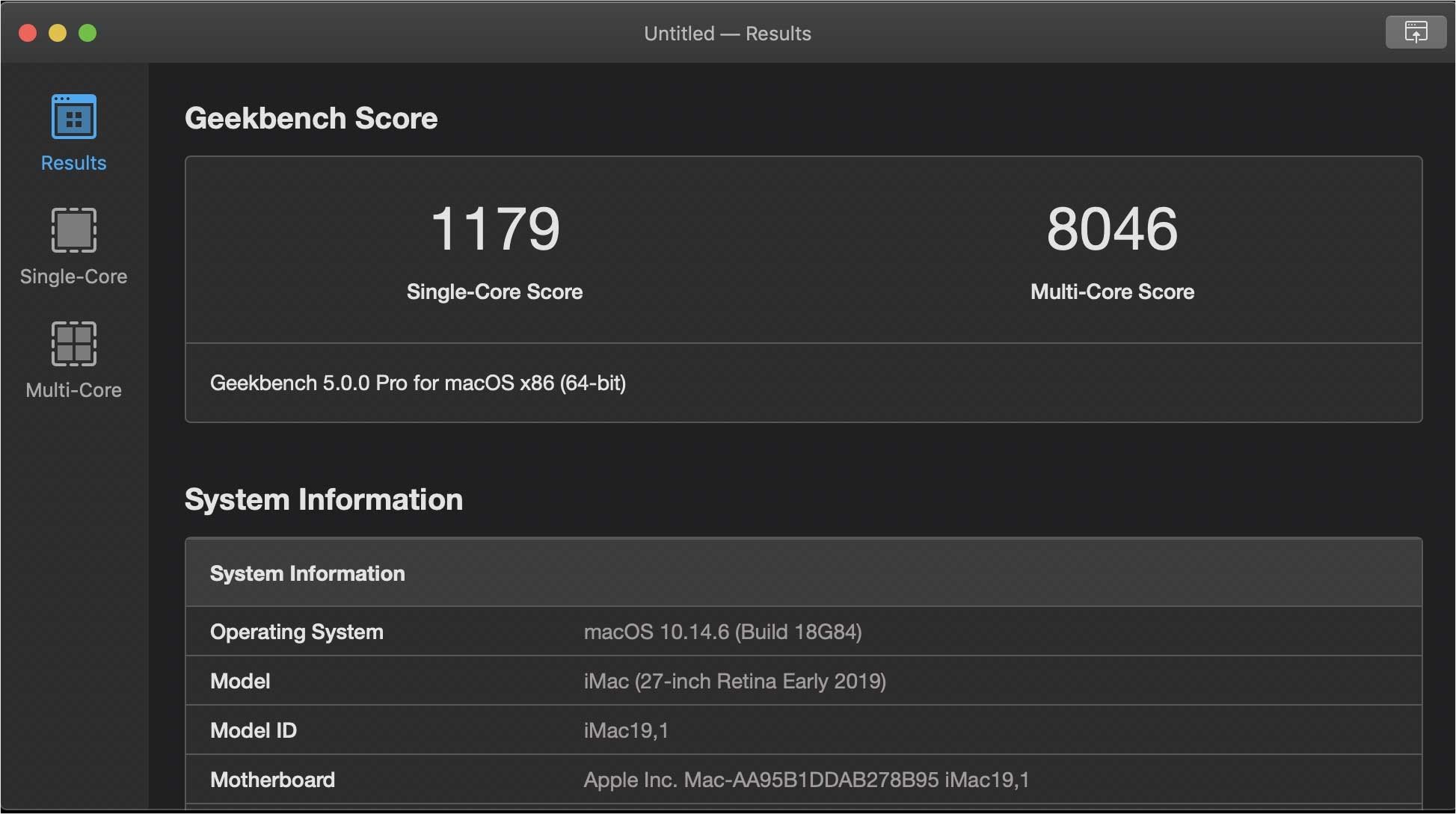 Giao diện Geekbench 5 cho Mac