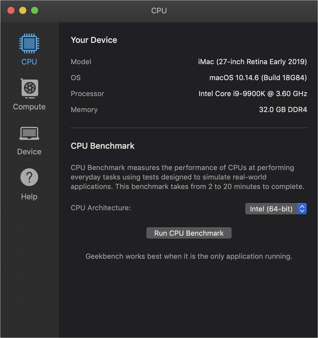 Geekbench 5 cho Mac bảng kiểm tra hiệu suất CPU