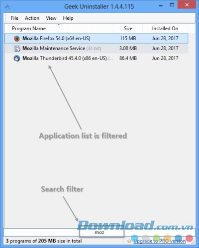 Geek Uninstaller hỗ trợ tìm kiếm nhanh