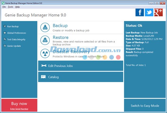 Genie Backup Manager Home