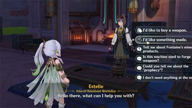 Khi nói chuyện với Estelle, chọn “I’d like something made