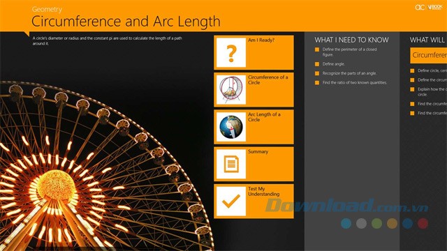 Khám phá nội dung liên quan đến hình học trong ứng dụng học tập Geometry: Circumference & Arc Length cho máy tính