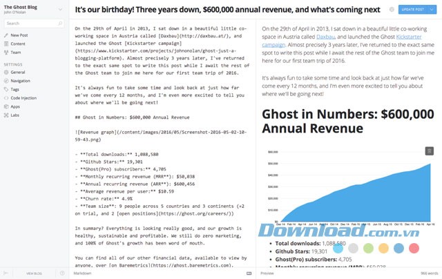 Giao diện chính của ứng dụng Ghost Web