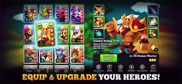 Trang bị và nâng cấp anh hùng