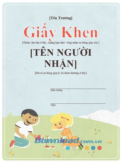 Giấy khen cho học sinh tiểu học