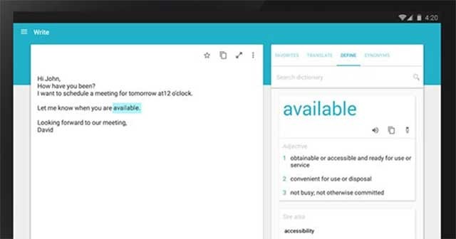 Bạn có thể truy cập nhanh vào các công cụ bổ sung như: dịch, định nghĩa, từ đồng nghĩa,...