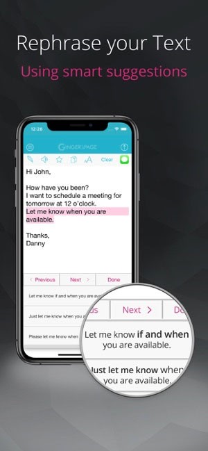 Ginger hỗ trợ viết lại câu hoàn chỉnh