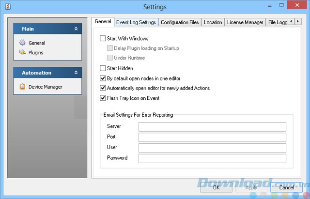 Các cài đặt của Girder