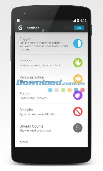 Các thiết lập của Glovebox cho Android