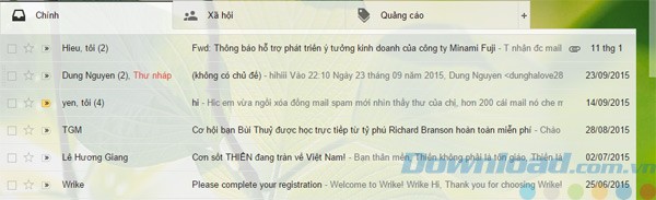 Giao diện theo tab của Gmail