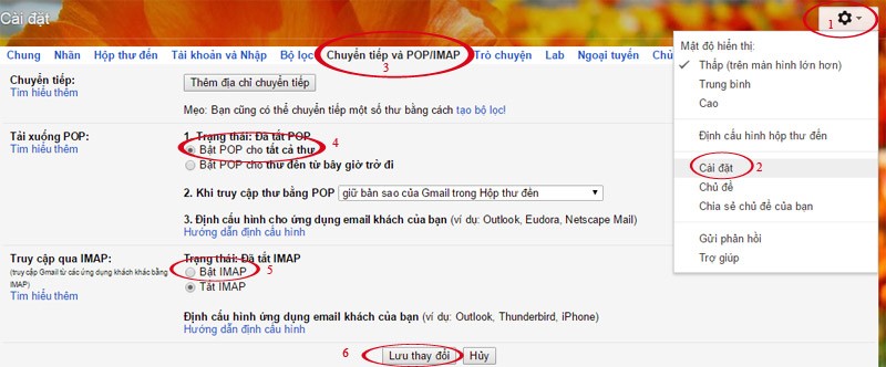 Bật POP, IMAP của Gmail