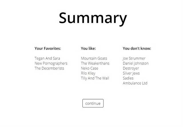 Gnoosic sẽ đưa ra các câu hỏi cho người dùng về các nghệ sĩ họ thích hoặc không thích