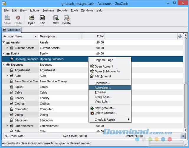 Giao diện phần mềm GnuCash