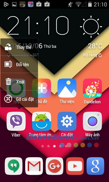 GO Launcher Z (GO Launcher EX) hỗ trợ pop-up để tùy biến biểu tượng ứng dụng