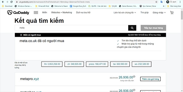 Tìm tên miền bất kỳ và xem gợi ý của GoDaddy