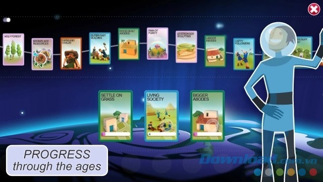 Mở khóa những thẻ bài mới và đi qua các giai đoạn phát triển của nhân loại