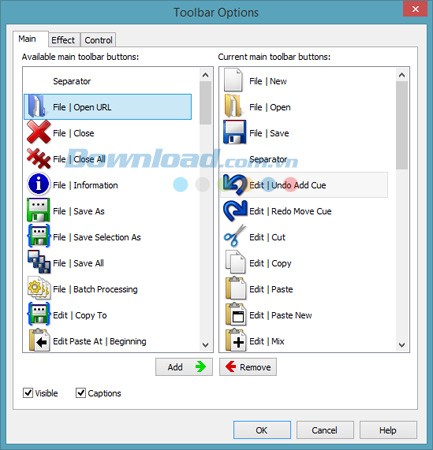 Tùy chỉnh các nút trên thanh công cụ