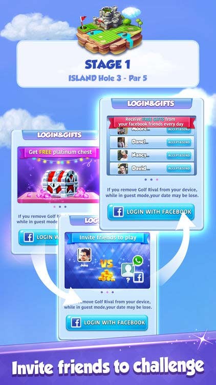 Mời bạn bè cùng chơi game Golf Rival và cạnh tranh với nhau