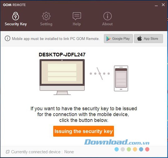 Sử dụng các tùy chọn trong phần thiết lập của phần mềm điều khiển miễn phí GOM Remote cho máy tính