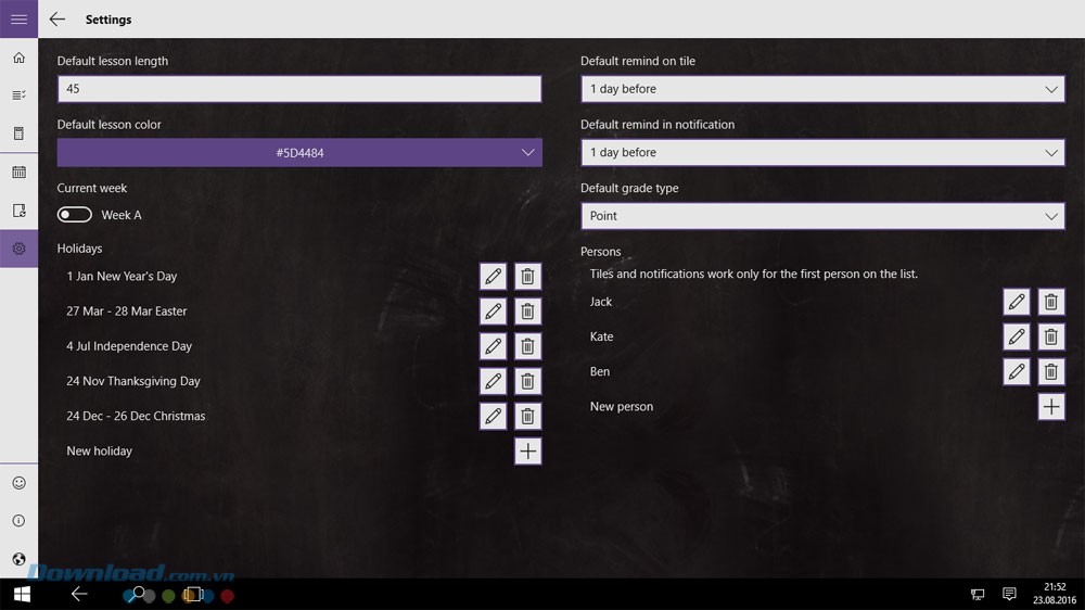 Các thiết lập cài đặt