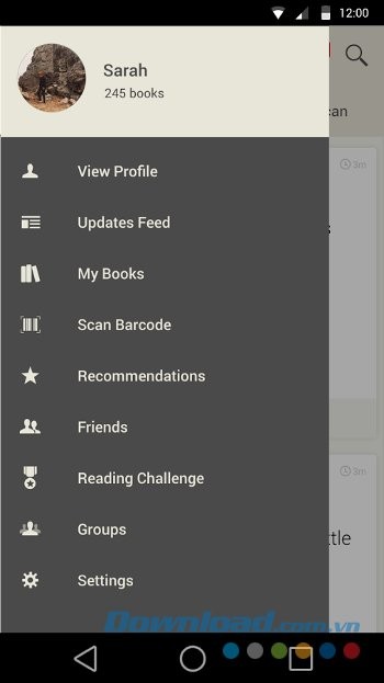 Menu ứng dụng Goodreads