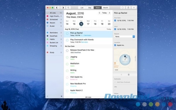 GoodTask cho Mac tích hợp với hai ứng dụng lịch và nhắc nhở có sẵn trên hệ thống