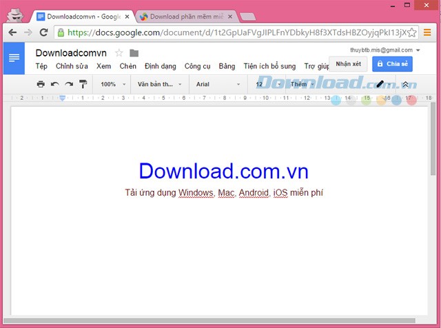 Giao diện soạn thảo của Google Docs
