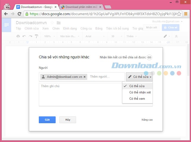 Chia sẻ tài liệu với Google Docs