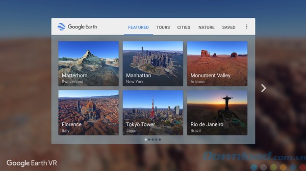 Giao diện của Google Earth VR