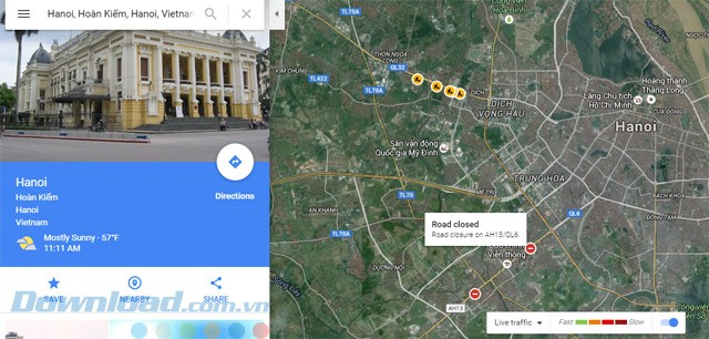 Những tuyến đường đã bị đóng, có công trình xây dựng được hiển thị trên Google Maps
