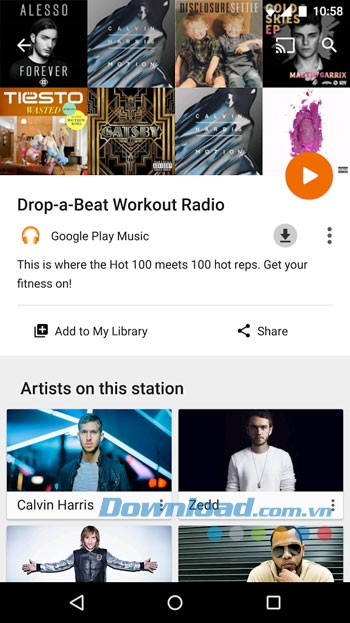 Giao diện sử dụng của ứng dụng Google Play Music