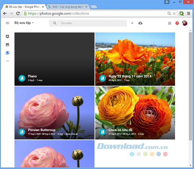 Giao diện của dịch vụ lưu trữ hình ảnh trực tuyến Google Photos trên web