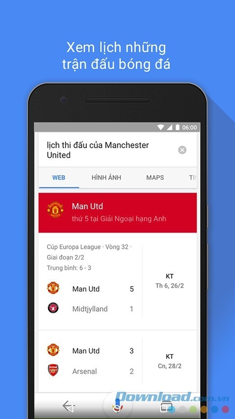 Nắm rõ Lịch thi đấu bóng đá với Google cho Android