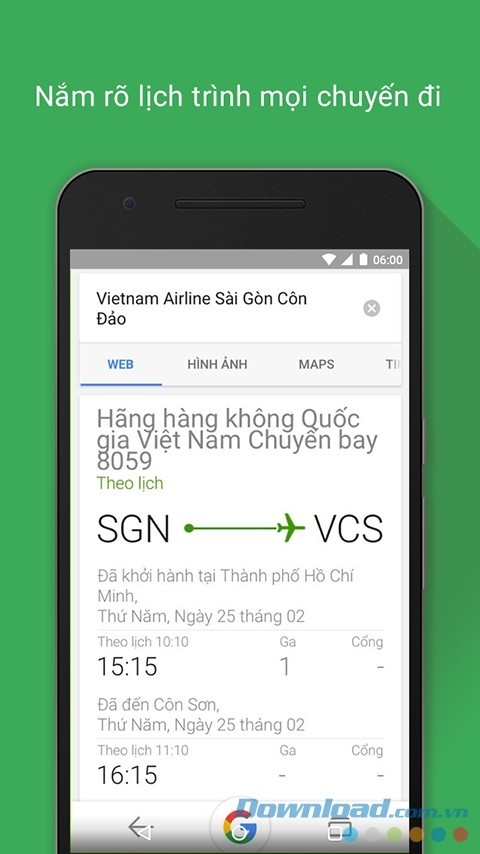 Tra cứu lịch trình các chuyến bay trên Google cho Android