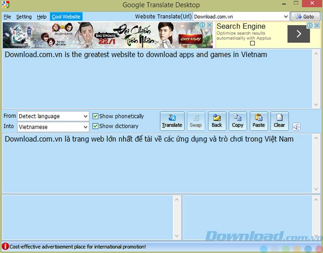 Giao diện của Google Translate Desktop