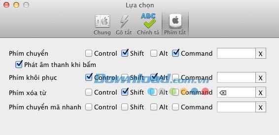 Lựa chọn phím tắt để thao tác nhanh hơn.