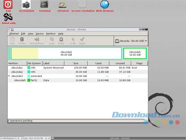 Giao diện của GParted Live
