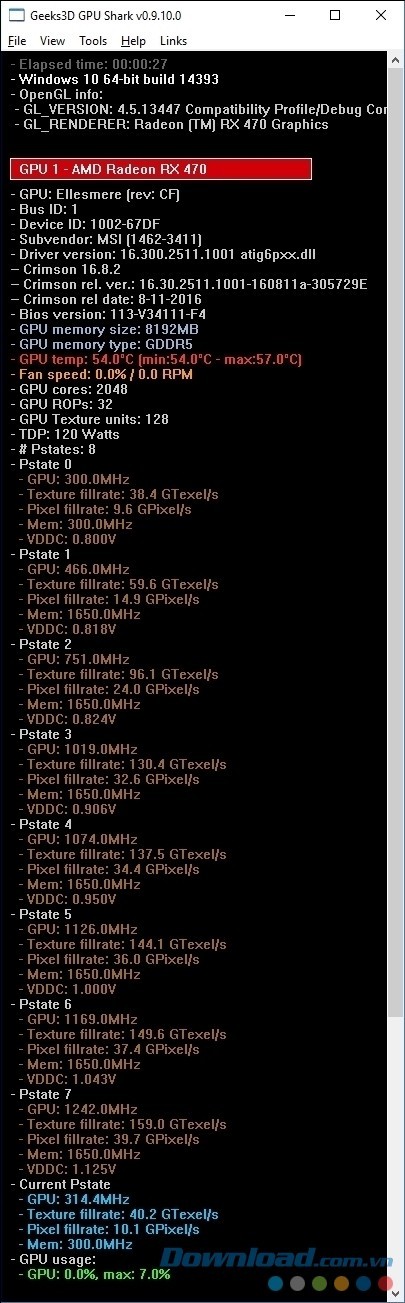 Xem thông tin trong chế độ chi tiết của ứng dụng miễn phí GPU Shark cho máy tính
