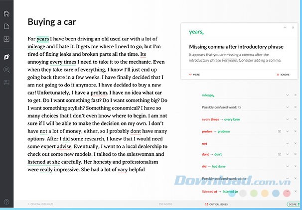 Giao diện Grammarly cho Windows