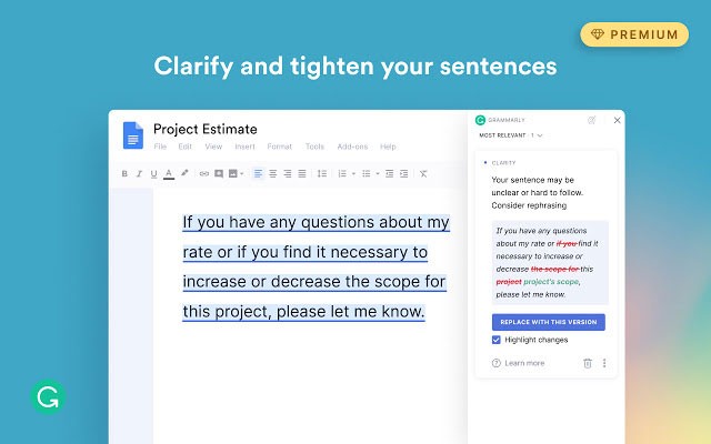 Grammarly add-on đề xuất câu từ chuẩn ngôn ngữ Anh