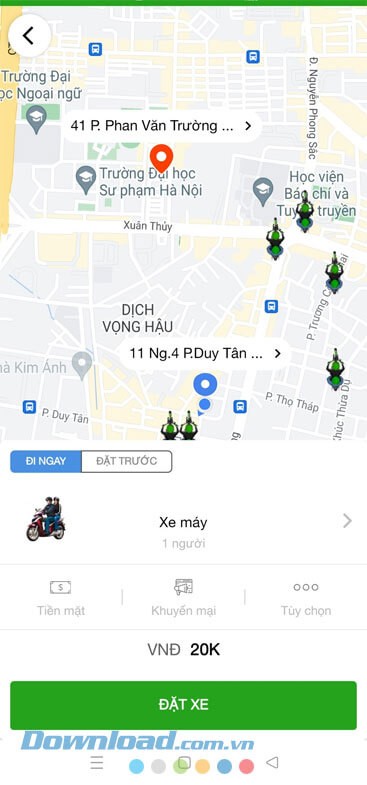 Đặt xe trên Grap Việt