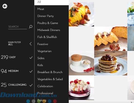 Bộ lọc tìm kiếm món ăn mạnh mẽ