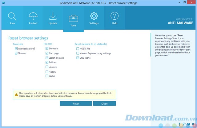 Một số công cụ của GridinSoft Anti-Malware