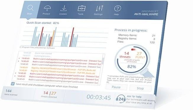 GridinSoft Anti-Malware quét máy tính