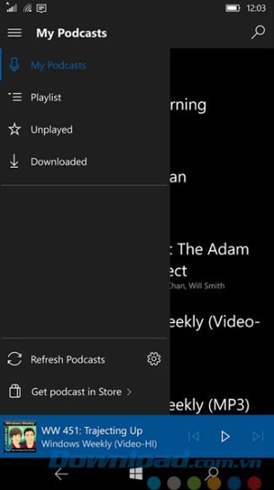 Các mục lựa chọn trong ứng dụng